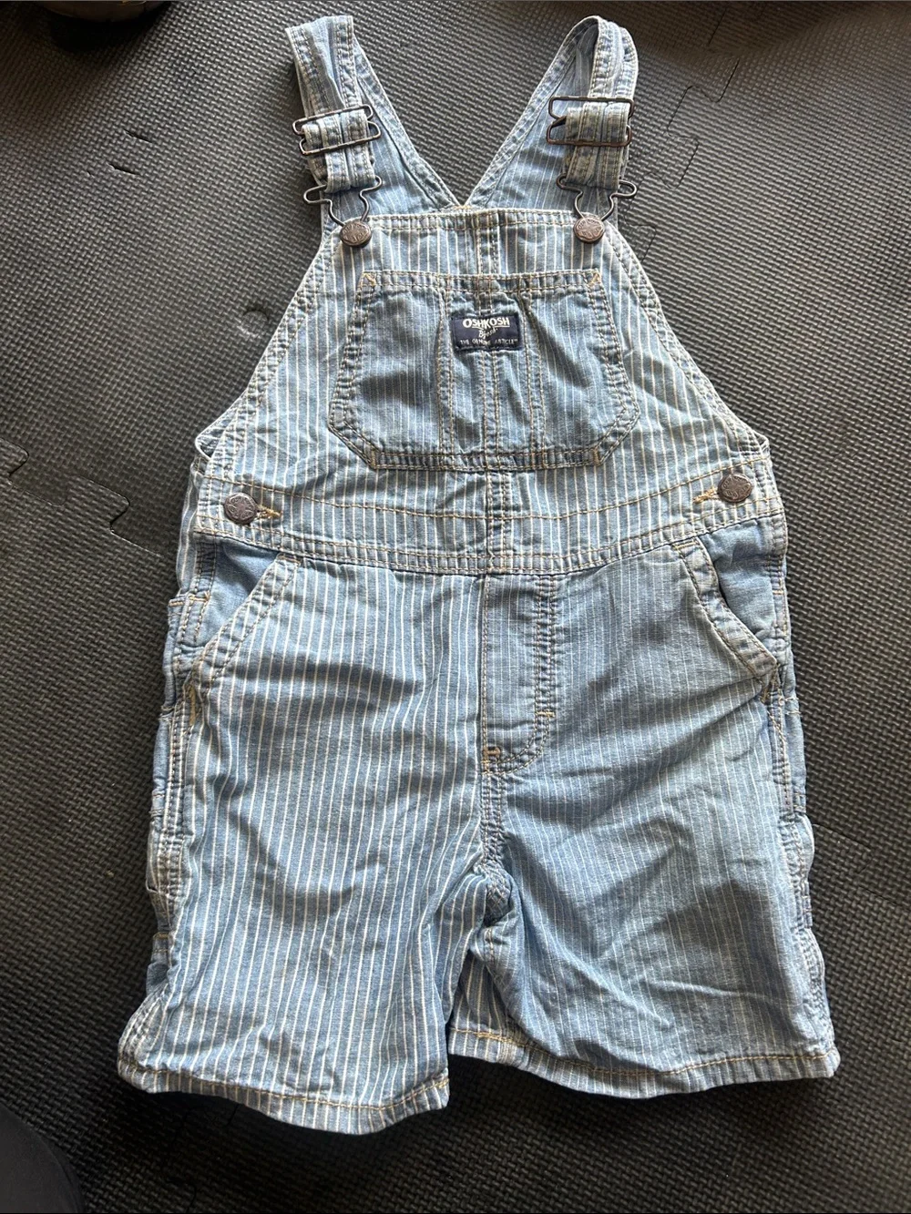 OshKosh B'gosh Light Blue Pinstripe Denim Short Overalls